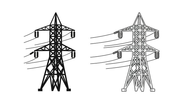 Black and white illustration of two electrical transmission towers