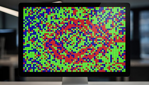 Medium shot of a colorful commodity price correlation matrix heatmap on a computer screen with sharp focus on a cluster of strongly correlated assets.