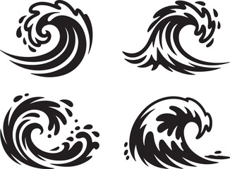 Fototapeta premium abstract wave ocean splash silhouette icon set vector illustration