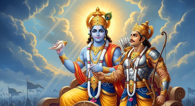 Lord sri krishna and arjuna divine duo in hindu mythology and the bhagavad gita