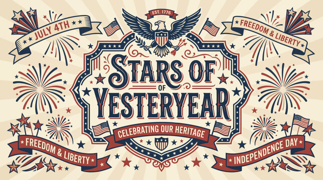 Vintage patriotic celebration poster highlighting the significance of Independence Day and national pride with fireworks and