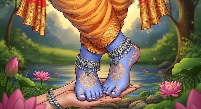 Lord sri krishna's divine feet a spiritual symbol of peace and devotion