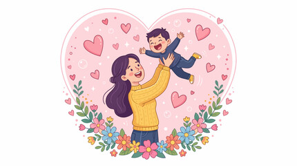 Obraz premium Mother Joyfully Lifting Her Son