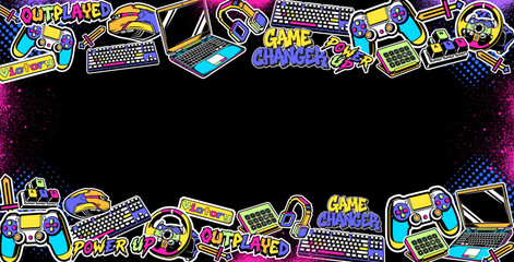 Cute Game background vector illustrations. Various game elements wallpaper in graffiti style