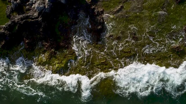 Top Down Waves Crashing Rocky Coast at Folhammar, Gotland Sweden