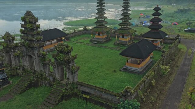 Scenic aerial view of pura ulun danu tamblingan temple in bali