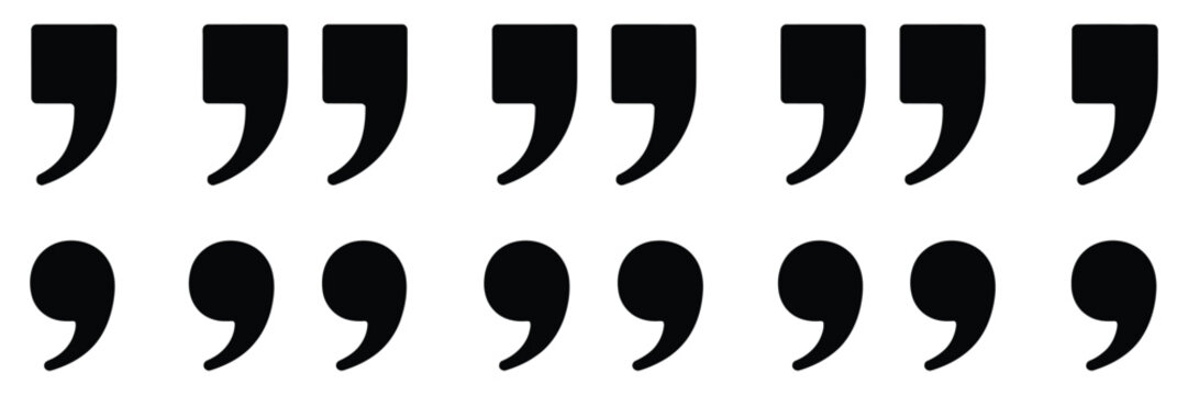 Quotation marks quote icon set, modern line and flat style icons for quotes, citations, and dialogue in articles, presentations, and digital content, vector illustration.