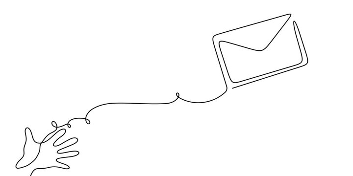 Art line mail one continuous icon email letter vector paper message. Line art mail continuous newsletter sketch outline contact plane illustration business single doodle arrow journey travel send fly