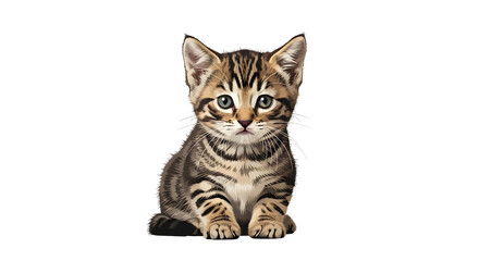 Fototapeta premium Adorable striped kitten sitting upright facing camera.
