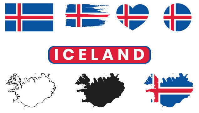 Iceland flag and map symbolsIceland flag and map symbols