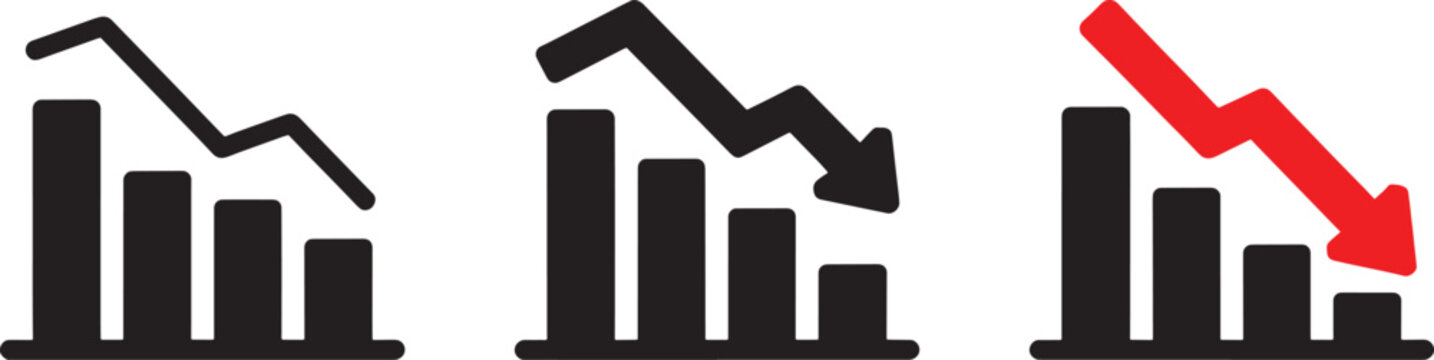 Bar chart with downward trend arrows graph business