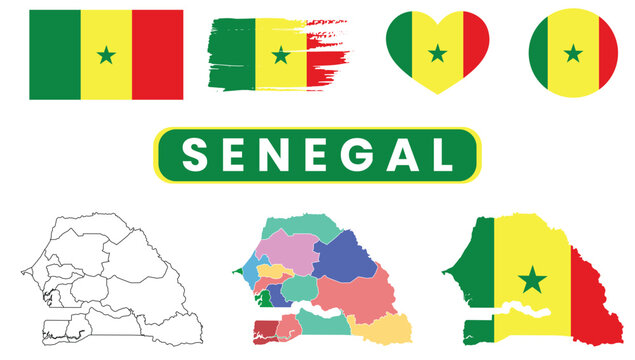 Senegal national flags map and sign on a white background illustrationSenegal national flags map and sign on a white background illustration