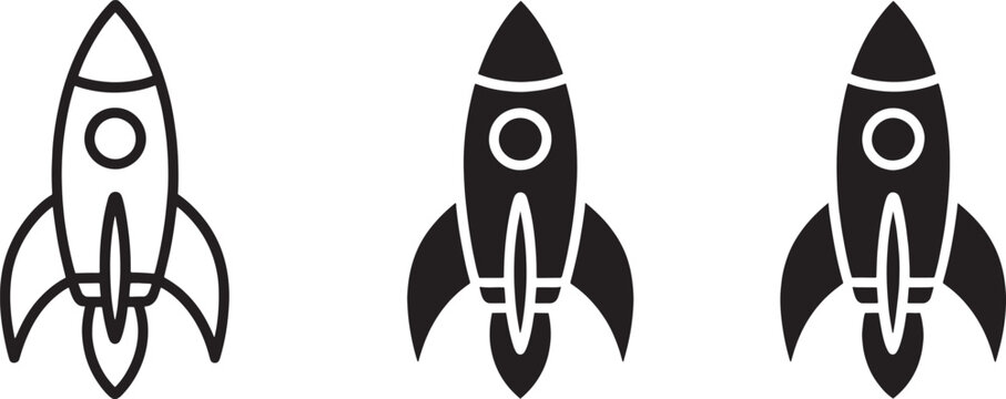 Black and white rocket ship spaceship symbols launch vehicle