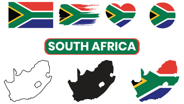 South africa flag and map iconsSouth africa flag and map icons