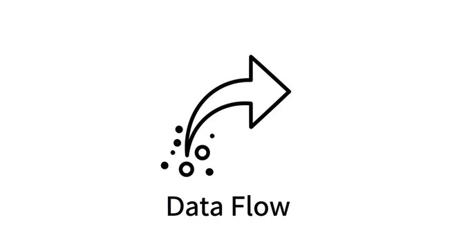 Abstract data flow icon with arrow and dots, representing information transfer or process.