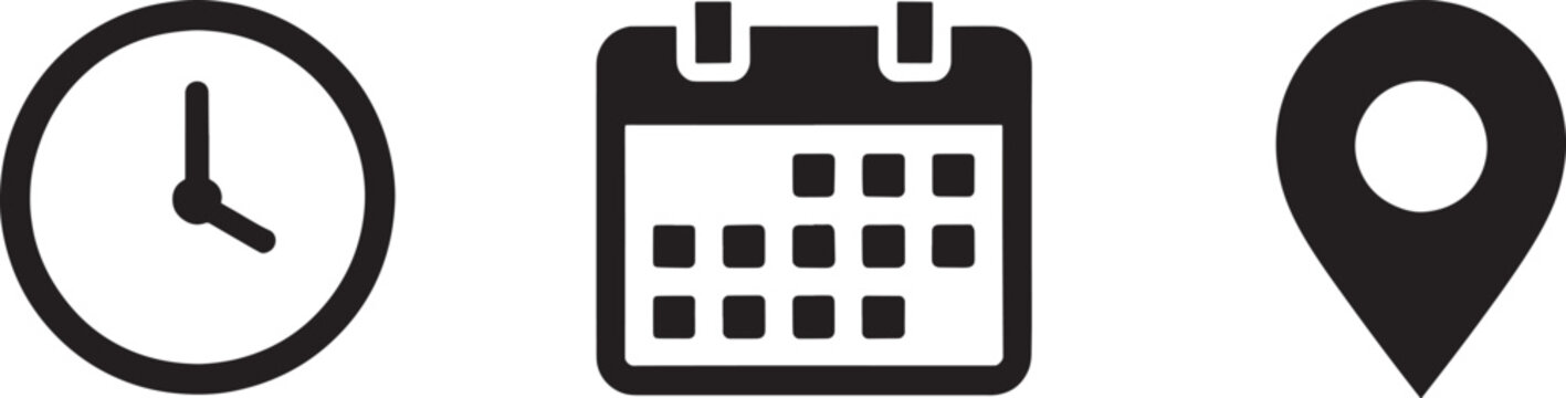 Black of clock calendar and location pin time date