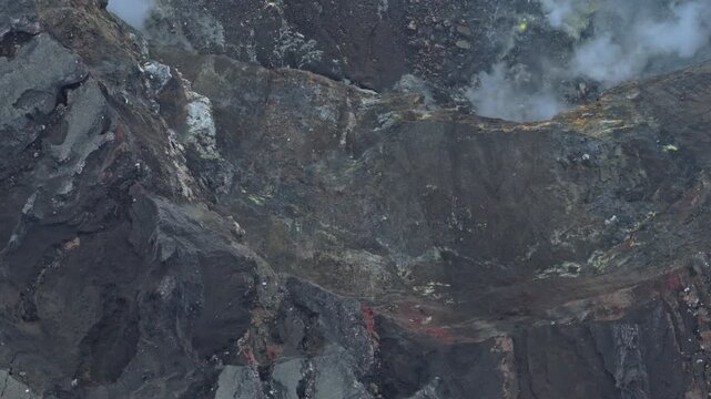Smoking bromo volcano crater top view in indonesia