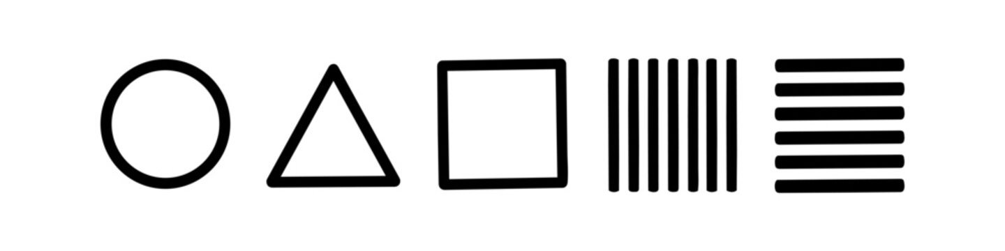 Minimalist geometric shapes collection with circle, triangle, square and line pattern