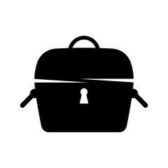 Treasure chest icon. Black silhouette. Front view. Vector simple flat graphic illustration. Isolated object on a white background. © far700