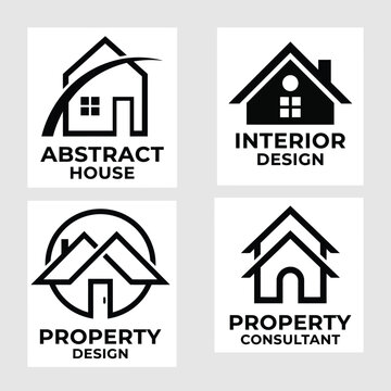 Four logos show house designs and property concepts