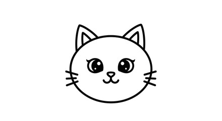 Fototapeta premium Cute cartoon cat face icon with big eyes and whiskers on white background smiling and looking friendly