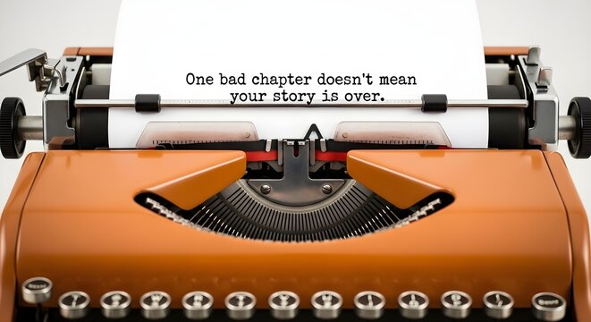 Vintage orange typewriter with inspirational quote on paper