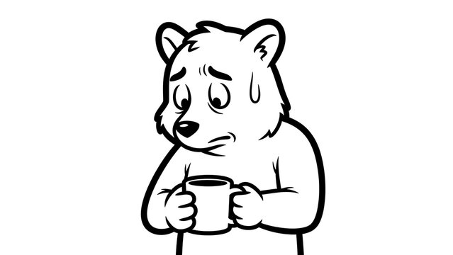 Cute cartoon raccoon scratching head in black and white