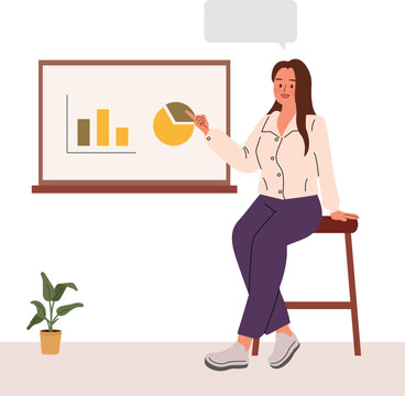 Woman Presenting Data Charts in a Business Presentation