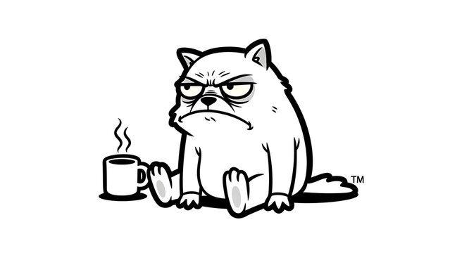 Grumpy cartoon dog sitting with empty bowl grumpy expression 1
