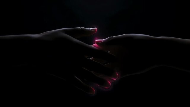 Two hands reaching out in the dark, connection, hope, support, dark background