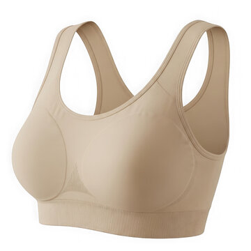 Beige lace bralette with thin straps and cut-out detailing on front