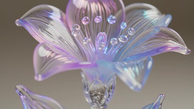 Colorful glass flower with intricate details. Delicate petals glisten under soft light. Artistic decor piece adds elegance to any setting. Perfect for home decoration and gatherings.