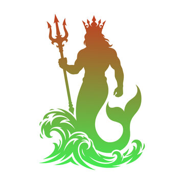A merman holding a trident in the water