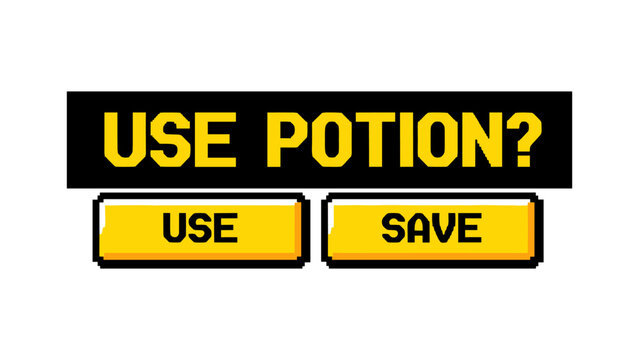 Retro gaming interface design with pixel art style and potion options