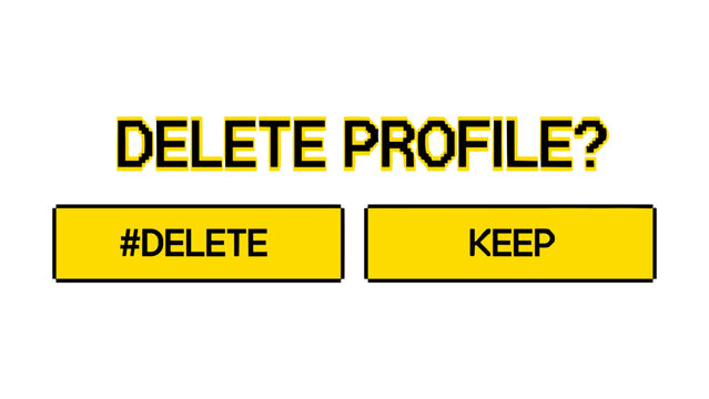 Decision interface with delete and keep options in pixel art style