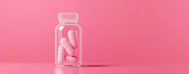 A drawn bottle of pharmaceutical capsules on a colored background