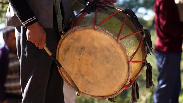 raditional Indian dhol close up.Festival drum close up shot.