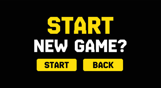 Retro game menu screen with start and back buttons