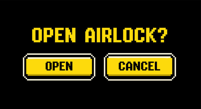 Retro pixel art interface with open airlock decision buttons