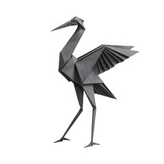 Fototapeta premium Elegant grey origami crane bird, geometric paper art isolated as PNG isolated on transparent background