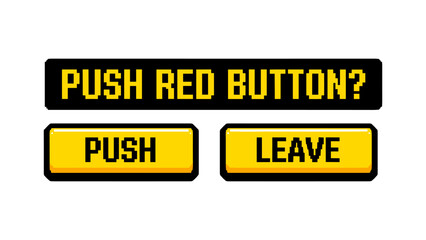 Fototapeta premium Retro pixel art game menu with push and leave button options