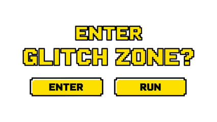 Fototapeta premium Retro game glitch zone interface with pixel art style buttons