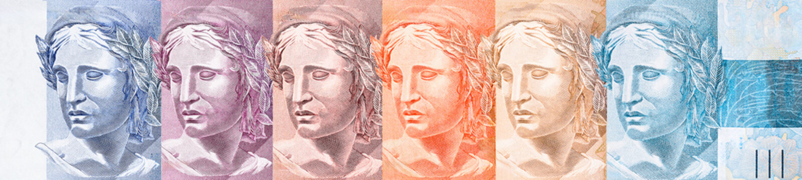 Marianne, the Effigy of the Republic of the Brazilian real money banknote, texture for the background of the website, bunner, and social networks.