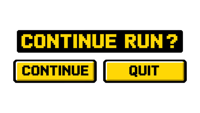 Retro gaming inspired pixel art continue and quit buttons