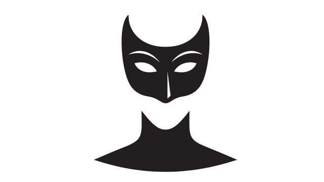Silhouette of a woman wearing a cat mask with pointed ears and eye holes for disguise.