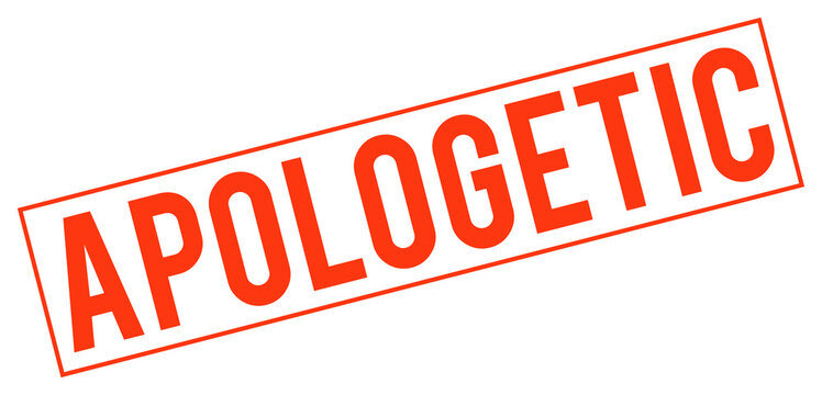 Red apologetic stamp text on transparent background