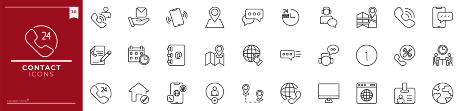 Contact, Outline icons collection. Simple vector illustration