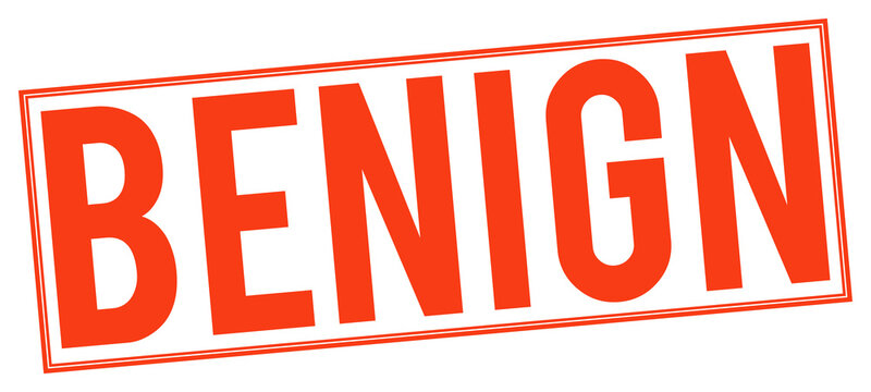 Large red stamp with the word benign on transparent background