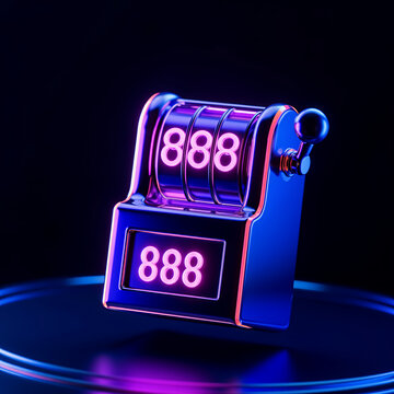 futuristic neon slot machine with 888 in casino vibes
