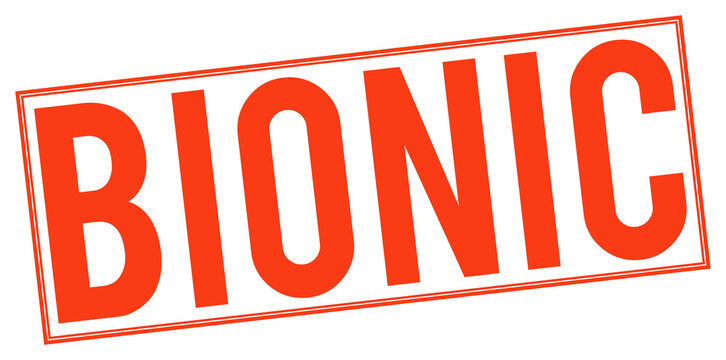 Large red bionic text stamp on transparent background